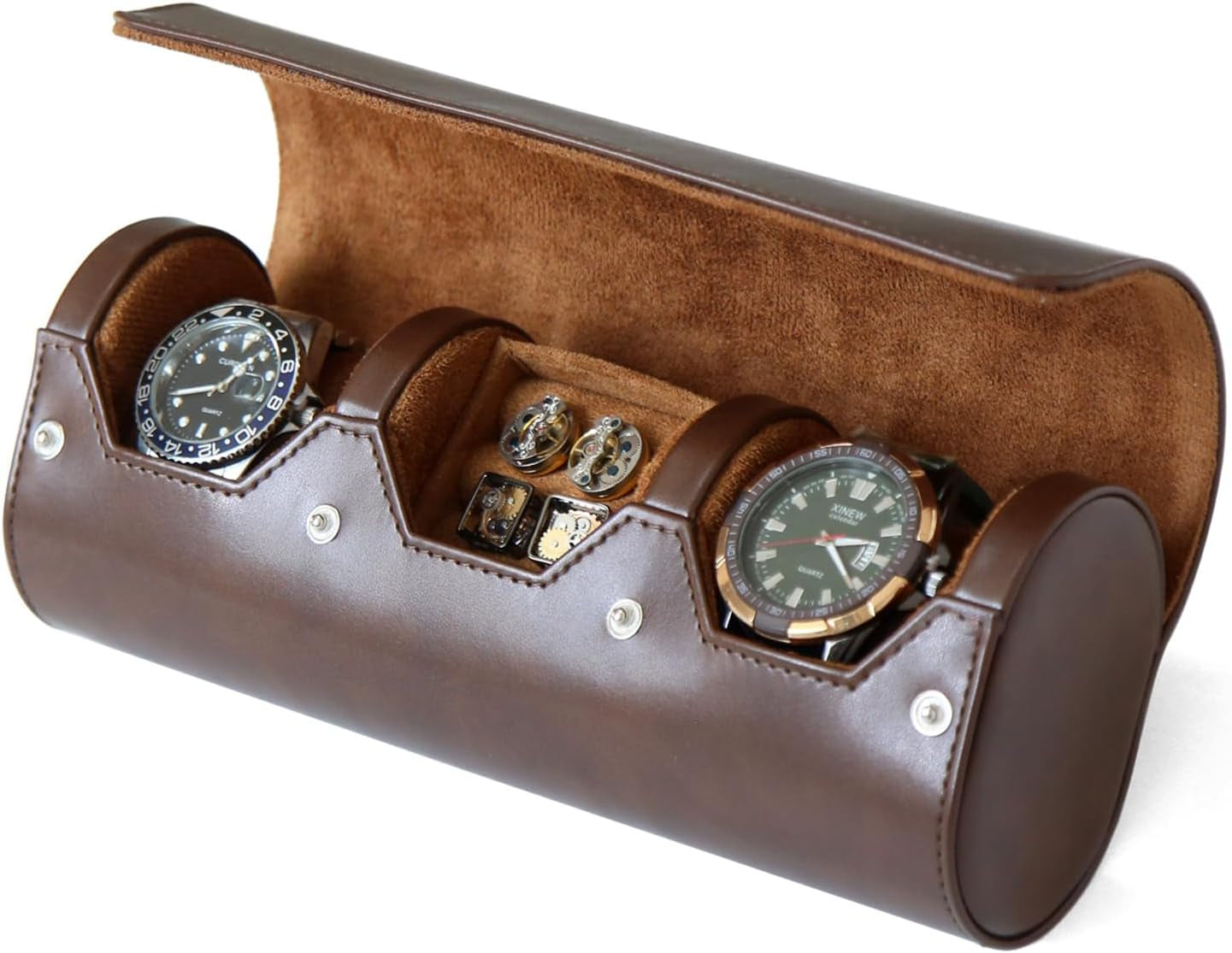 Watch Box Organizer for Mens Watch Case Travel Roll Portable 3 Watch Display Storage with Velvet Sections to Holder Large Watch (Black)