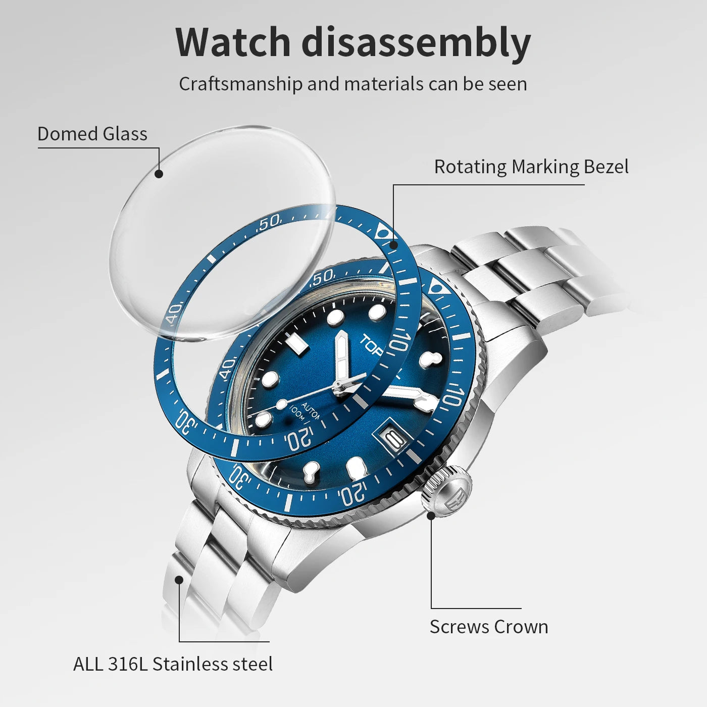 TOPHILL Watches Business Automatic Movement NH35 Mechanical Watches 10Bar Waterproof