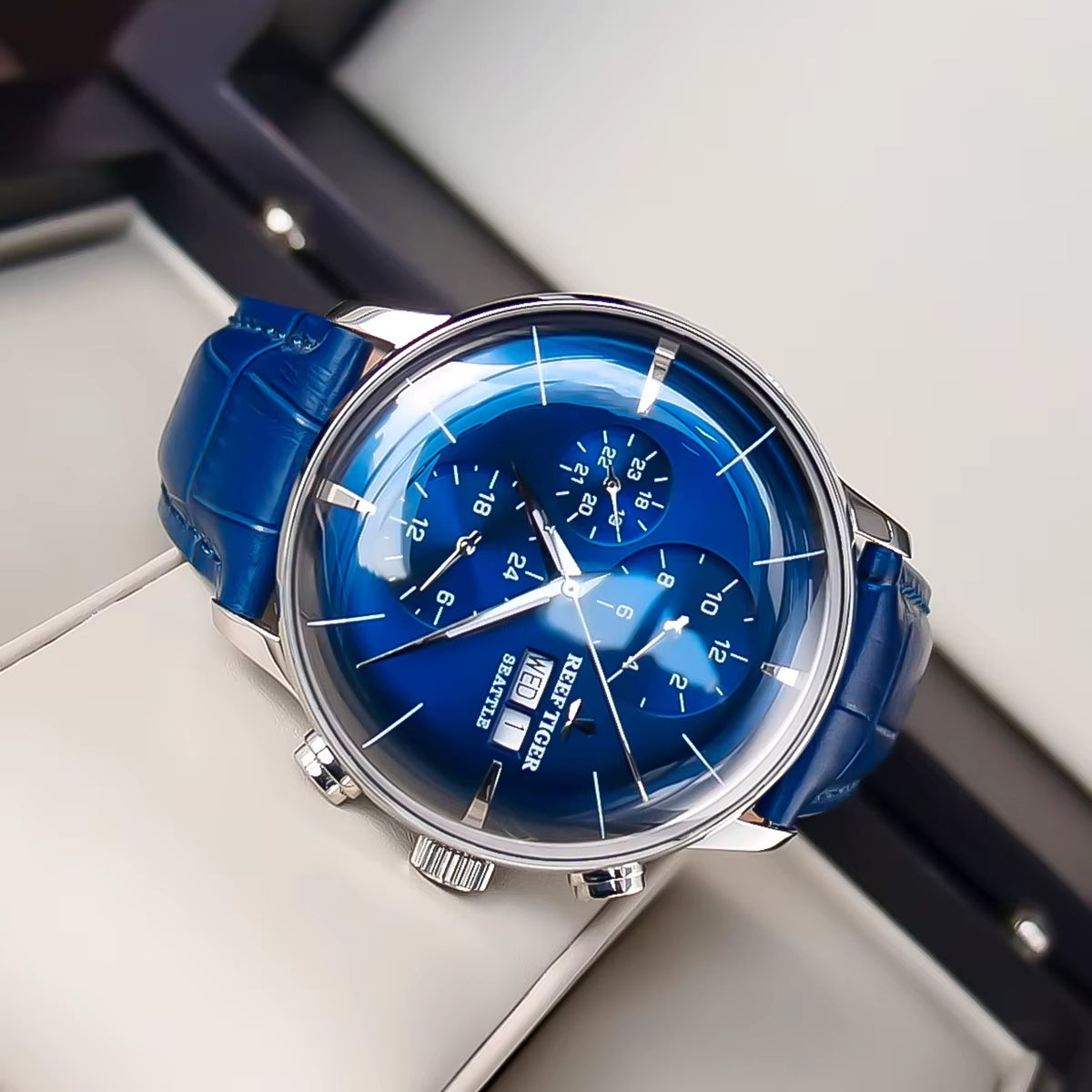 Reef Tiger/Rt Top Luxury Fashion Watch Mens All Blue Multi Function Mechanical Wristwatch Relogio Masculino RGA1699