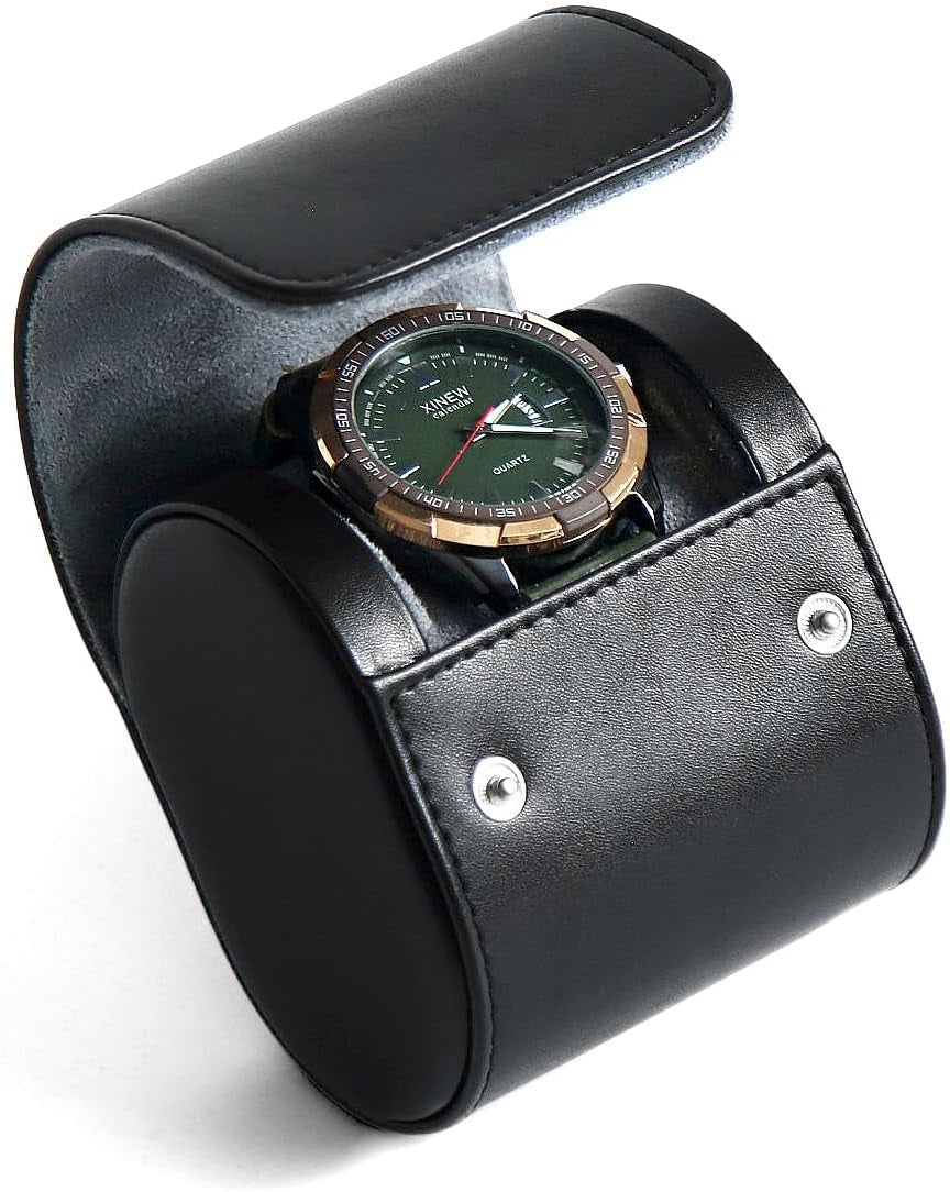 Watch Box Organizer for Mens Watch Case Travel Roll Portable 3 Watch Display Storage with Velvet Sections to Holder Large Watch (Black)