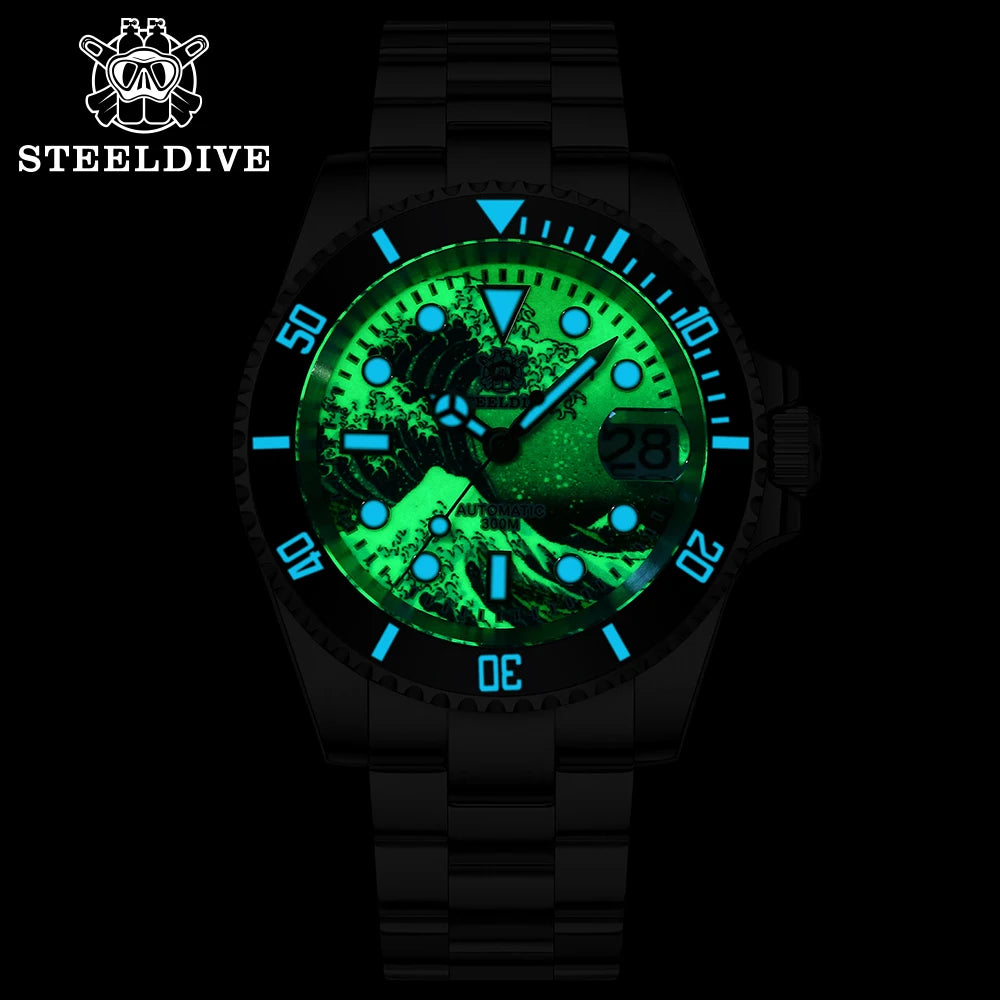 STEELDIVE SD1953J NH35A Ceramic Bezel Men'S Automatic Watch Kanagawa Waves Aseptic Dial Diving Watches Men C3 Luminous
