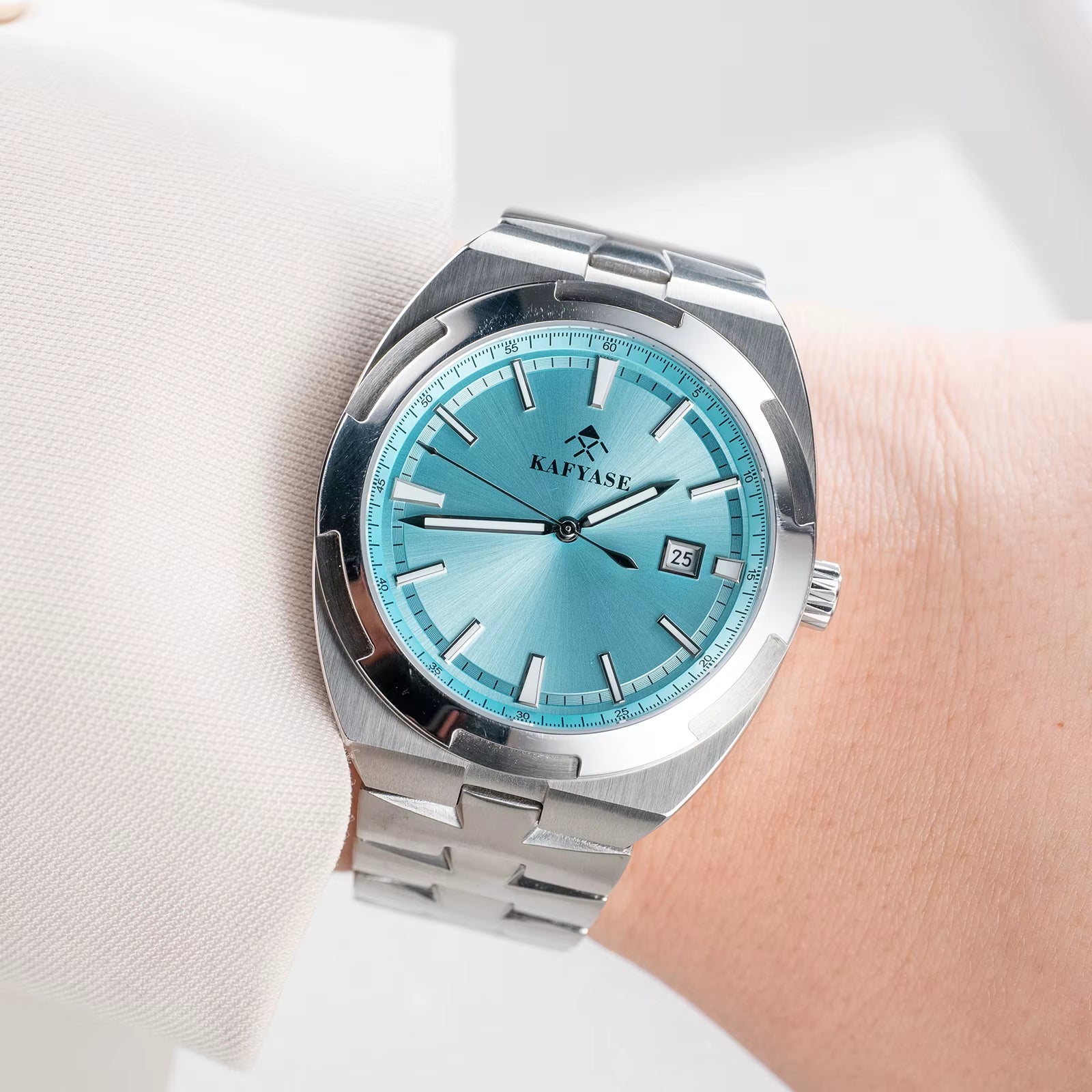 Kafyase Luxury Mens 316L Stainless Steel Mechanical Automatic Watch Sapphire Glass Luminous Waterproof Wristwatch