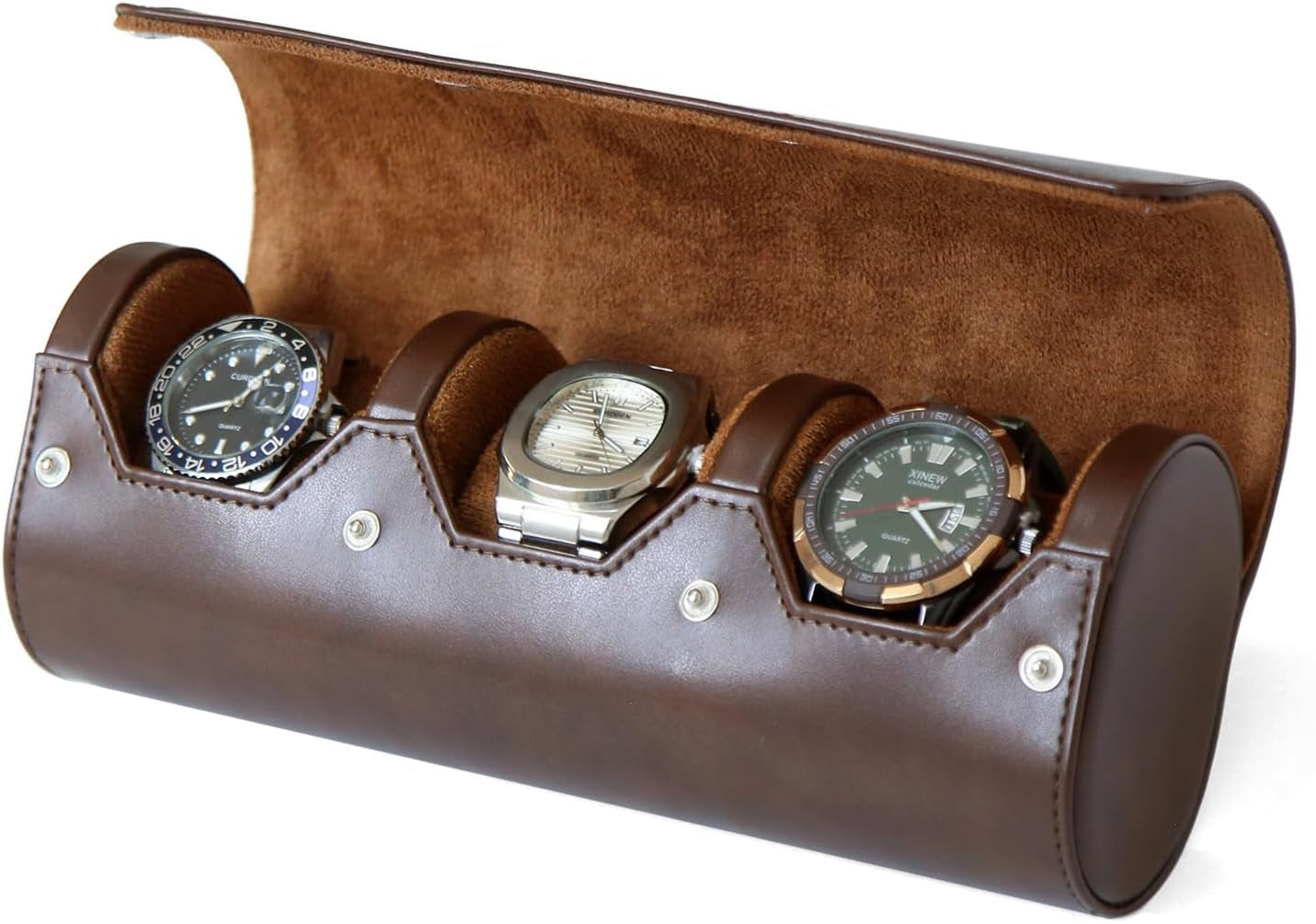 Watch Box Organizer for Mens Watch Case Travel Roll Portable 3 Watch Display Storage with Velvet Sections to Holder Large Watch (Black)