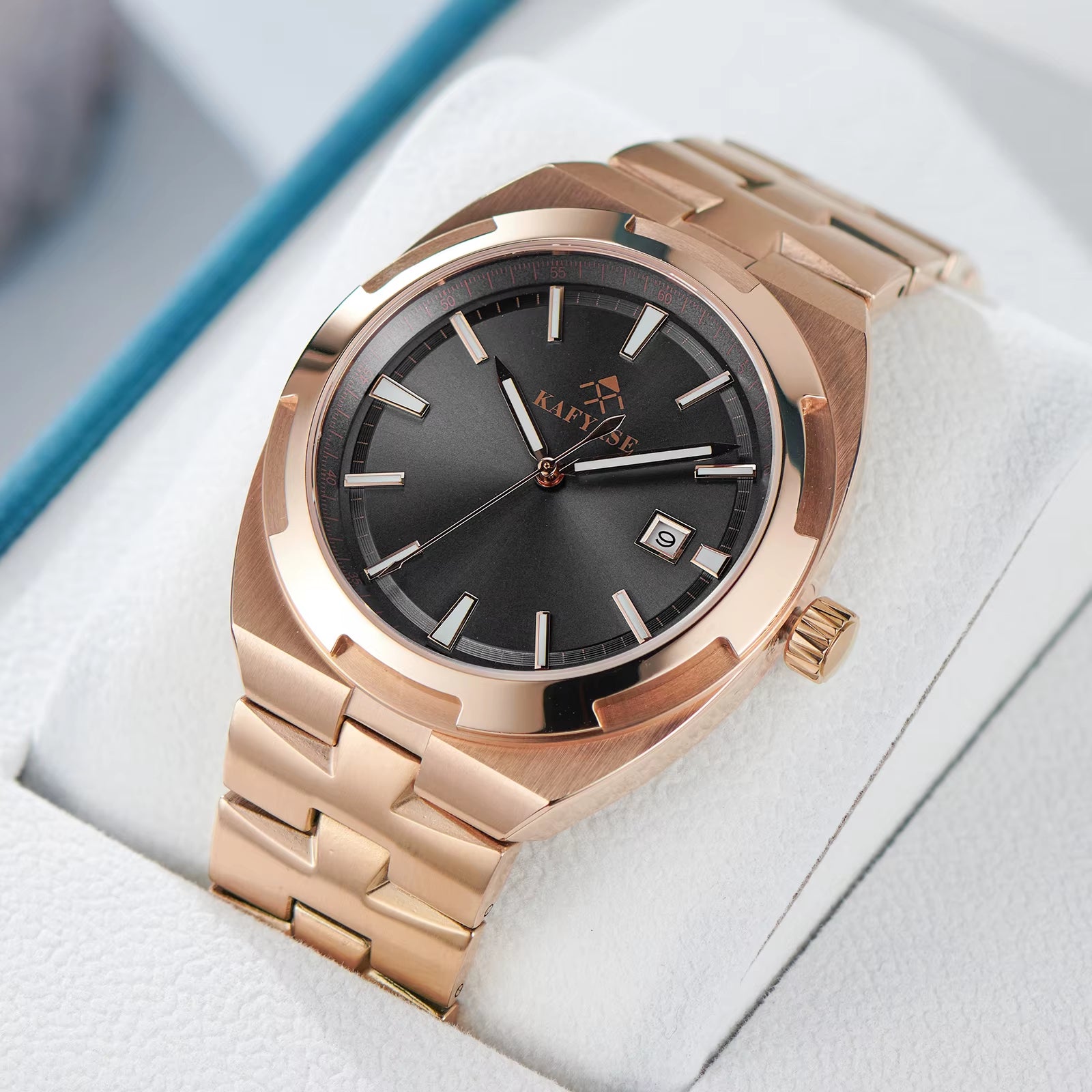 Kafyase Luxury Mens 316L Stainless Steel Mechanical Automatic Watch Sapphire Glass Luminous Waterproof Wristwatch