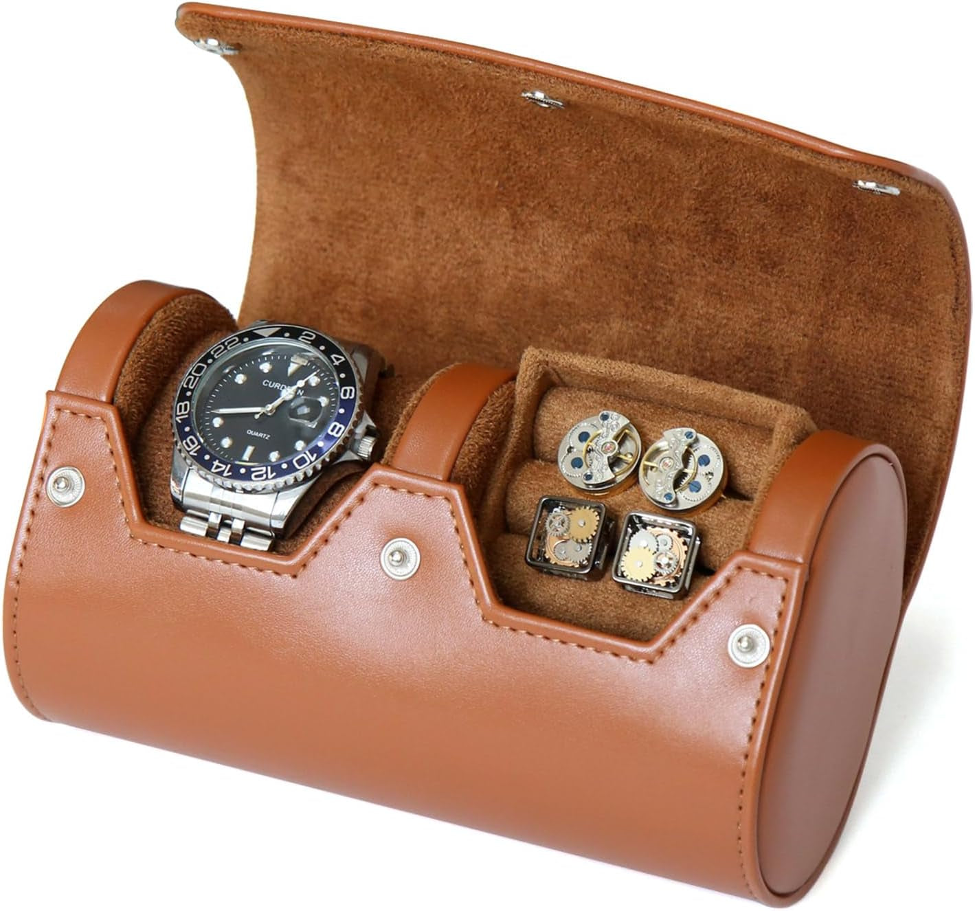 Watch Box Organizer for Mens Watch Case Travel Roll Portable 3 Watch Display Storage with Velvet Sections to Holder Large Watch (Black)