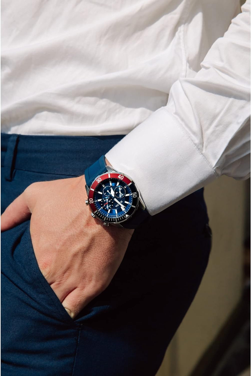 Bulova Men'S Sport 6-Hand Chronograph Quartz Watch with Silicone Strap, 24 Hour Time, Calendar Date, Luminous Hands and Markers, 100M Water Resistant, 44Mm Style: 98A288