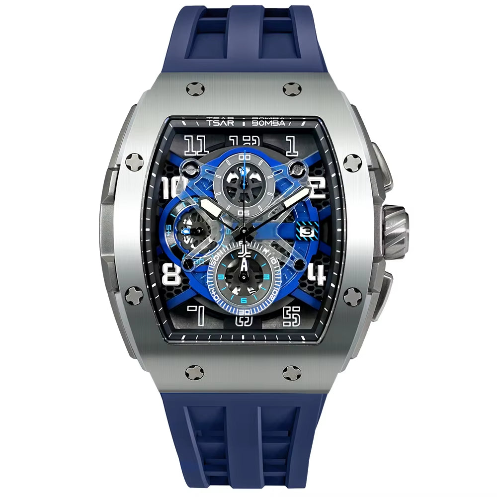 TSAR BOMBA Watch for Men Luxury Quartz Tonneau Wristwatch Sapphire Chronograph Waterproof Clock Valentine'S Day Gift 2023 New