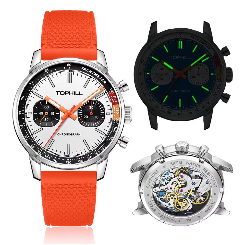 TOPHILL Panda Men'S 1963 Chronograph Mechanical Wristwatch Seagull ST1901 Movement 40Mm Luminous Sapphire Pilot Watch Waterproof
