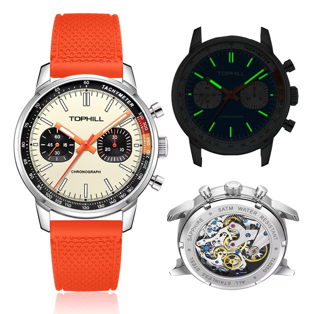 TOPHILL Panda Men'S 1963 Chronograph Mechanical Wristwatch Seagull ST1901 Movement 40Mm Luminous Sapphire Pilot Watch Waterproof