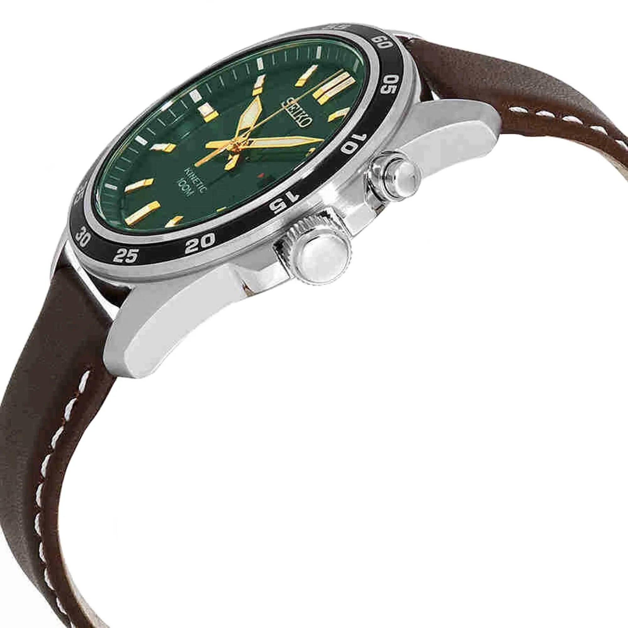 Kinetic Green Dial Brown Leather Men'S Watch SKA791