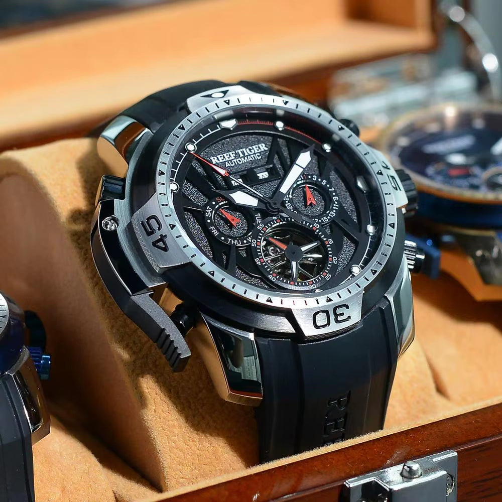 Reef Tiger/Rt Sport Watch Complicated Dial Steel Watches with Year Month Perpetual Calendar Big Date Automatic Watches RGA3532