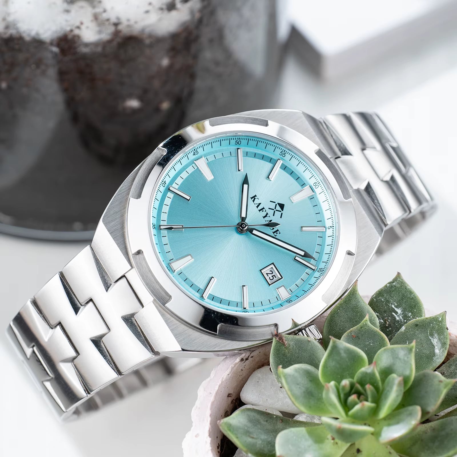 Kafyase Luxury Mens 316L Stainless Steel Mechanical Automatic Watch Sapphire Glass Luminous Waterproof Wristwatch