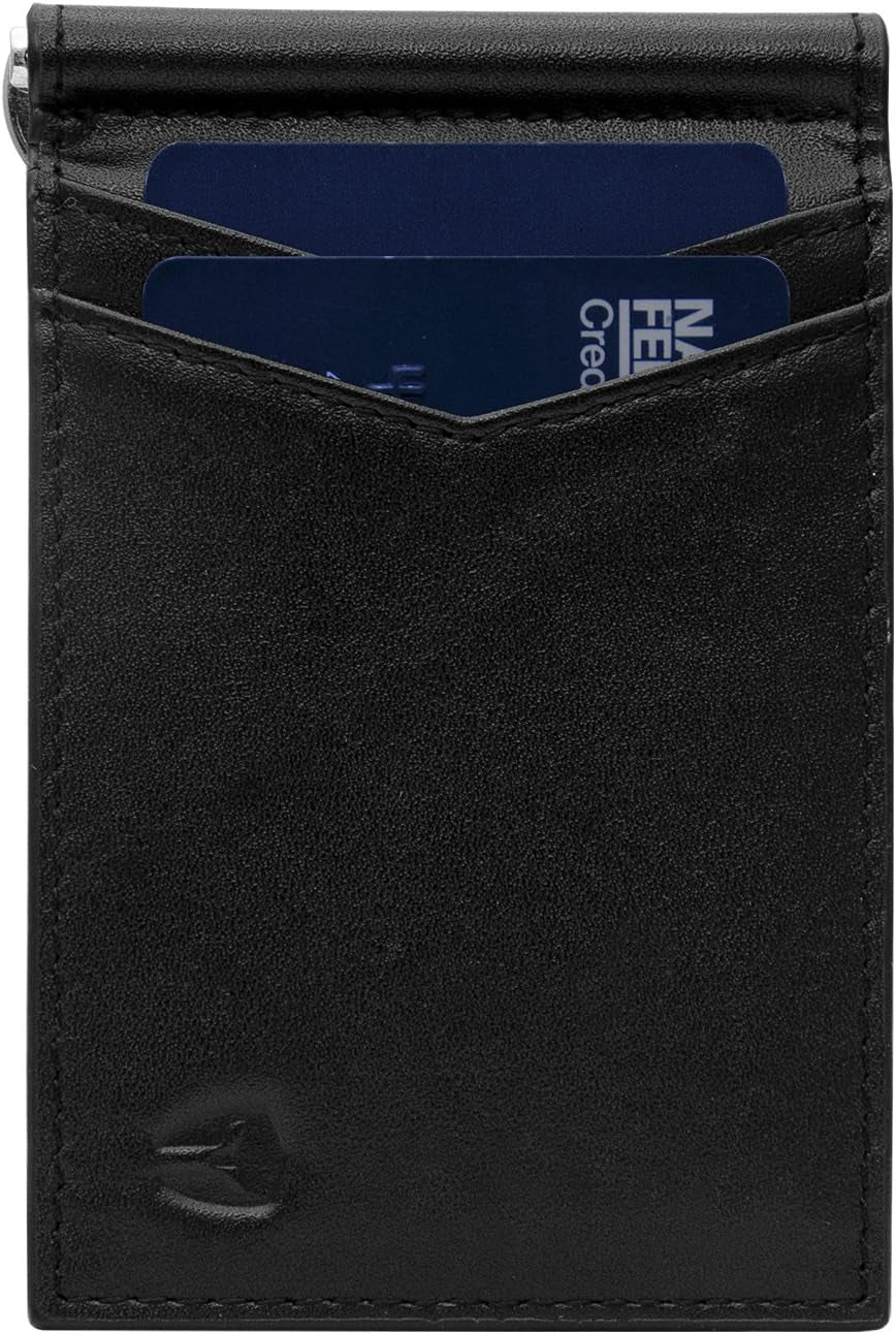 Bryker Hyde RFID Blocking Slim Minimalist ID inside Front Pocket Wallet, Money Clip, 9 Slots, Leather (Charcoal Black W/Pull Out Card Slot)