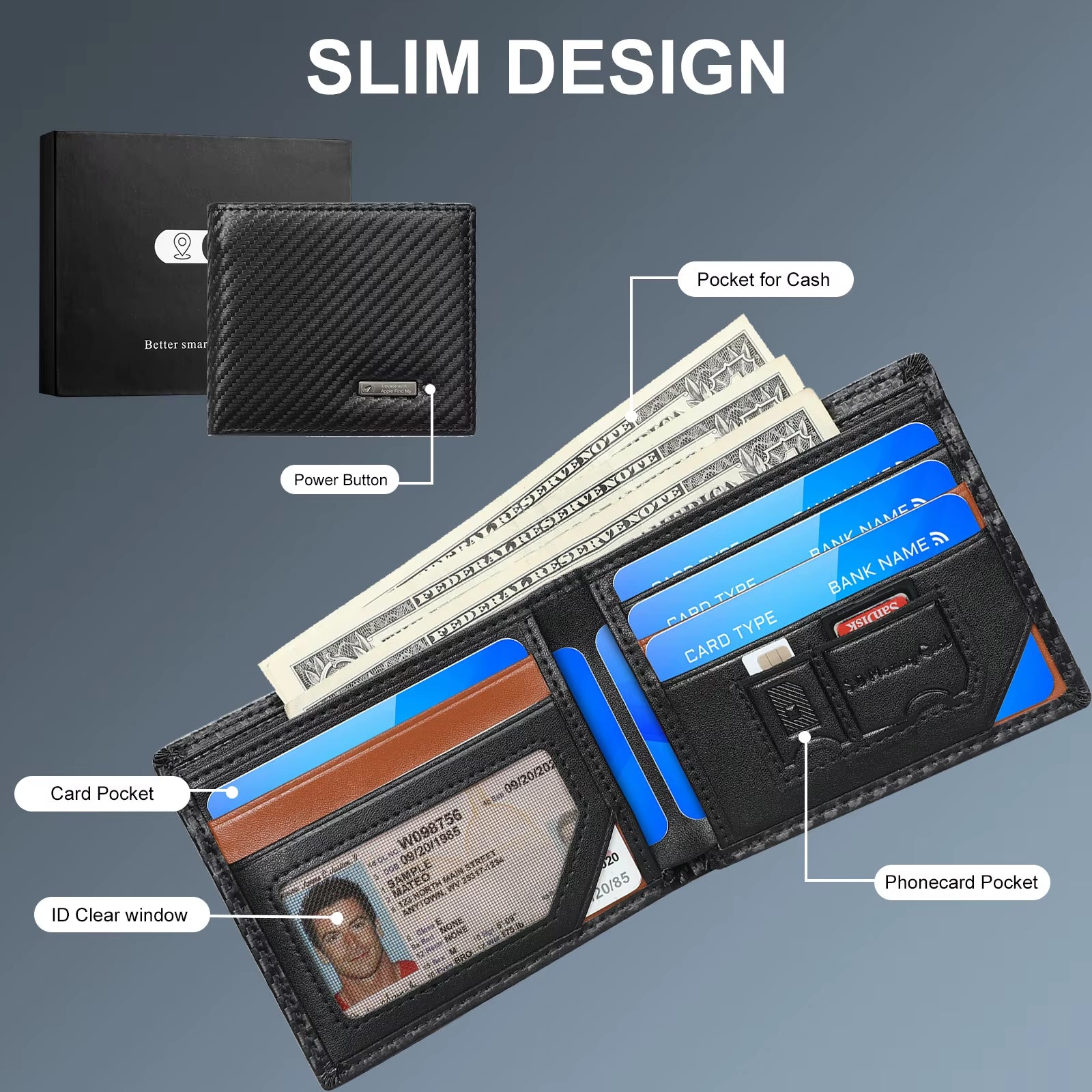 Smart Wallet for Men with Tracker Magsafe Find My Wallet Finder Tracker Men Wallets Christmas Gift Men Birthday Gift Cartera