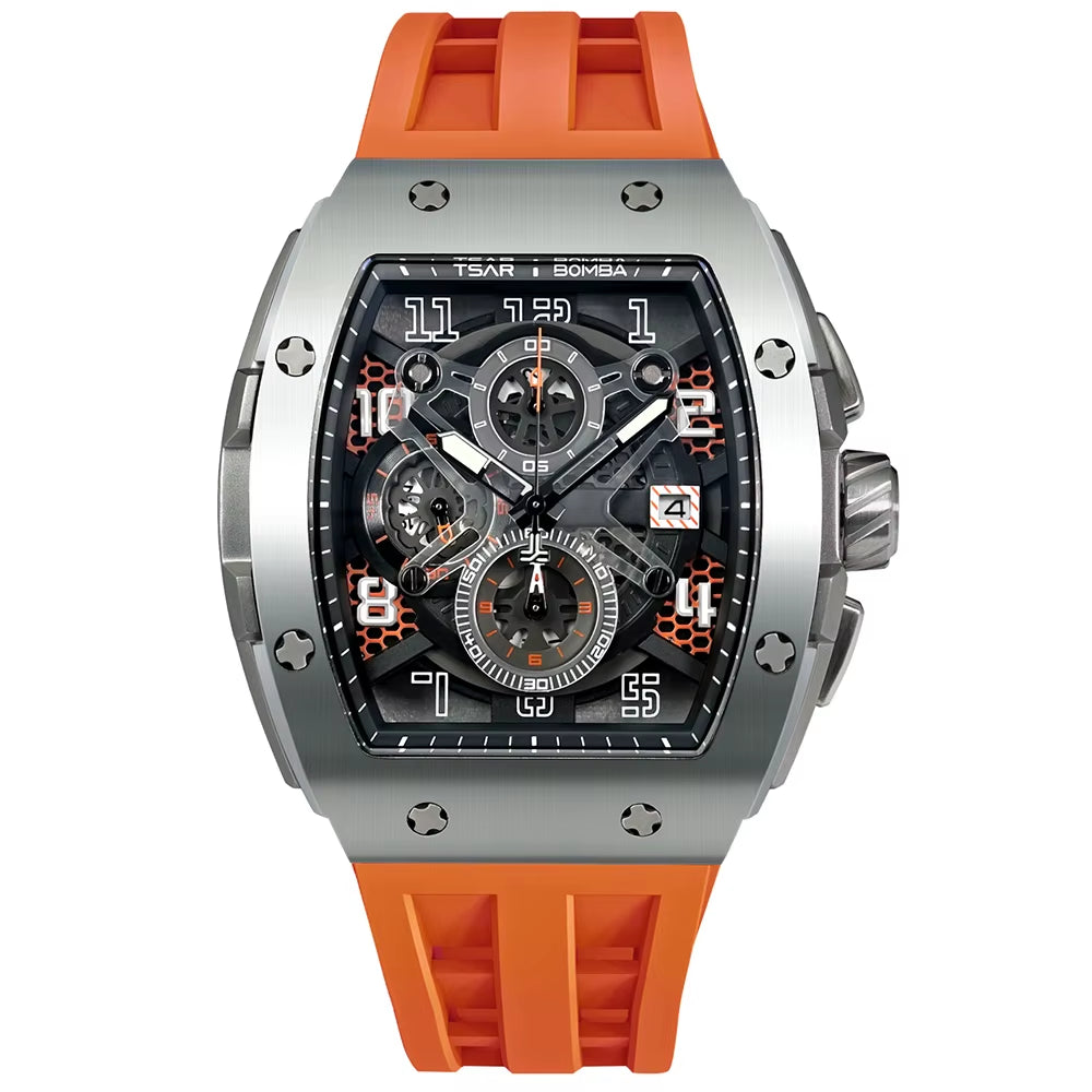 TSAR BOMBA Watch for Men Luxury Quartz Tonneau Wristwatch Sapphire Chronograph Waterproof Clock Valentine'S Day Gift 2023 New