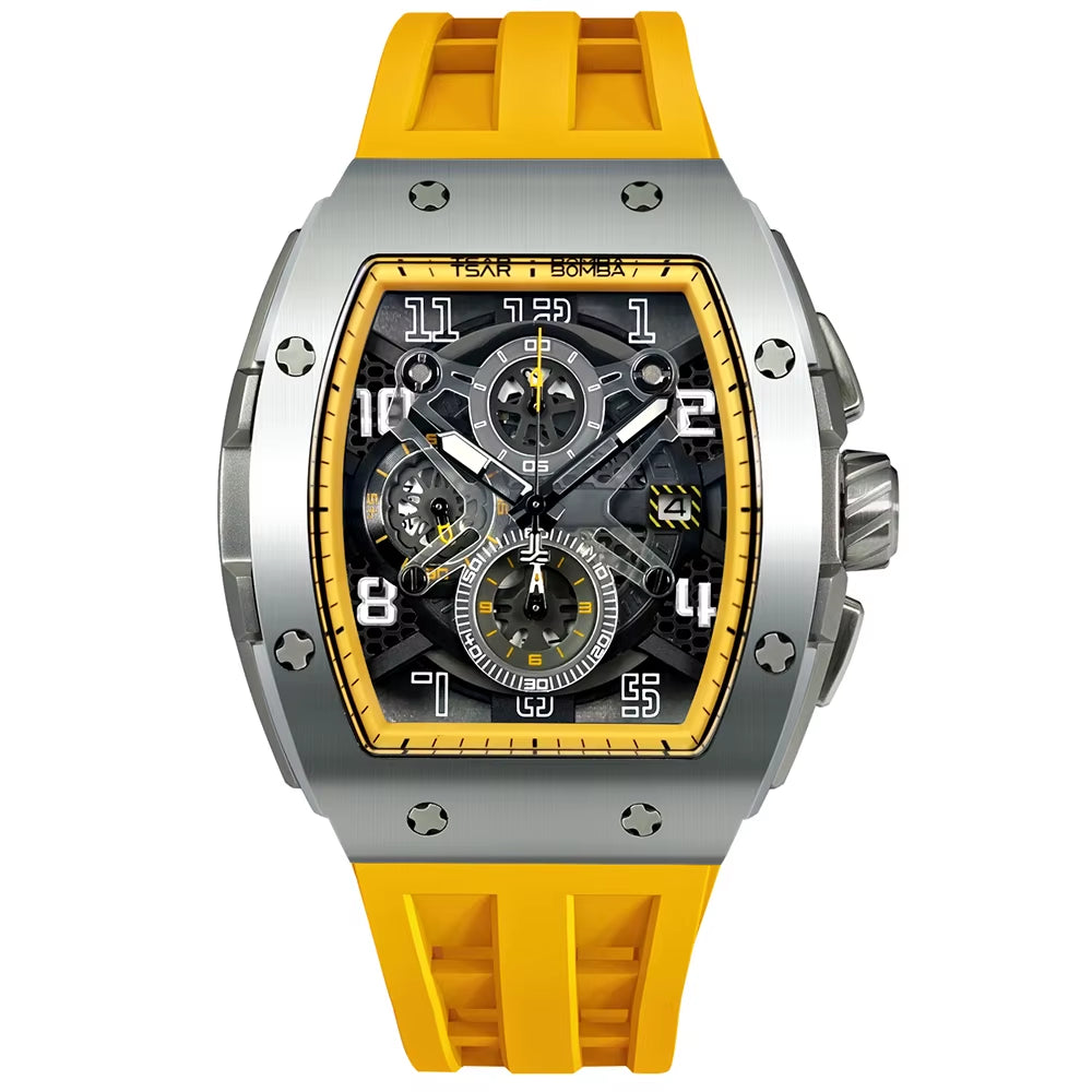 TSAR BOMBA Watch for Men Luxury Quartz Tonneau Wristwatch Sapphire Chronograph Waterproof Clock Valentine'S Day Gift 2023 New