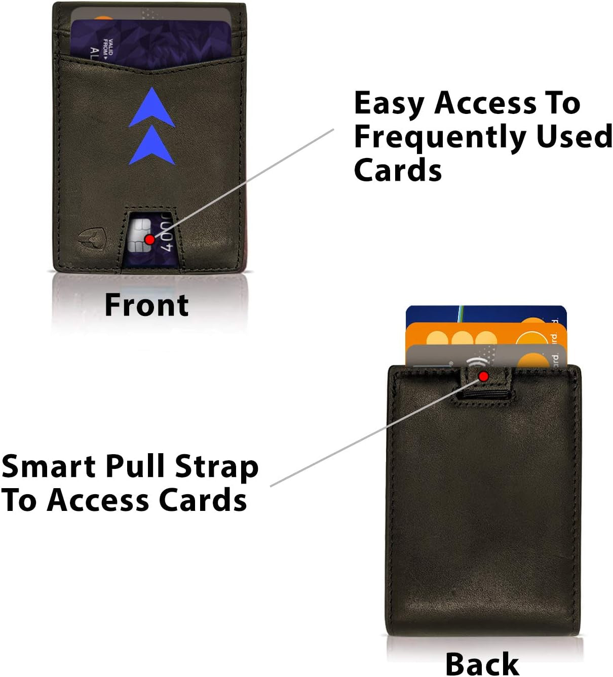 Bryker Hyde RFID Blocking Slim Minimalist ID inside Front Pocket Wallet, Money Clip, 9 Slots, Leather (Charcoal Black W/Pull Out Card Slot)