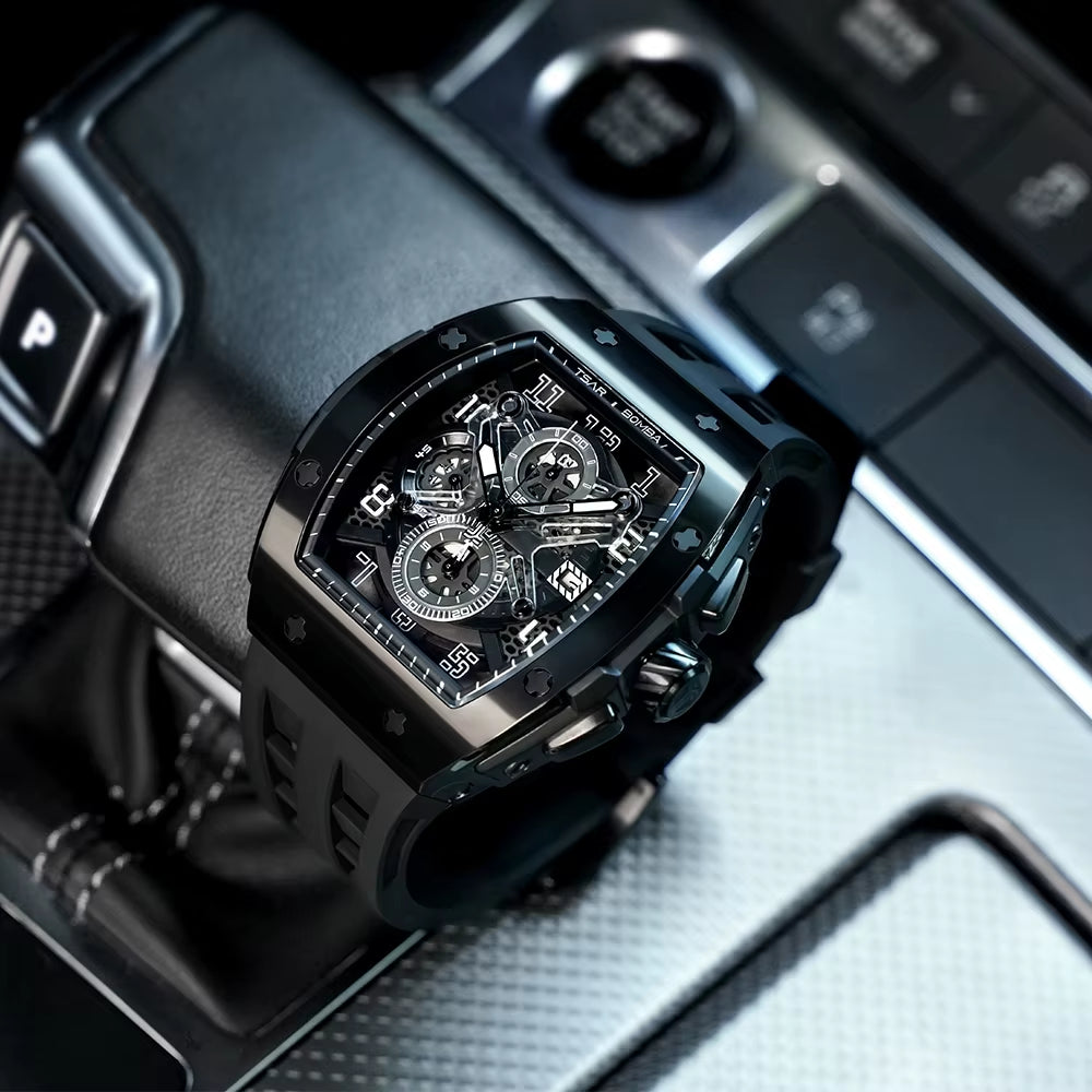 TSAR BOMBA Watch for Men Luxury Quartz Tonneau Wristwatch Sapphire Chronograph Waterproof Clock Valentine'S Day Gift 2023 New
