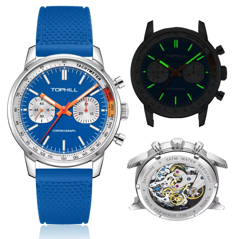 TOPHILL Panda Men'S 1963 Chronograph Mechanical Wristwatch Seagull ST1901 Movement 40Mm Luminous Sapphire Pilot Watch Waterproof