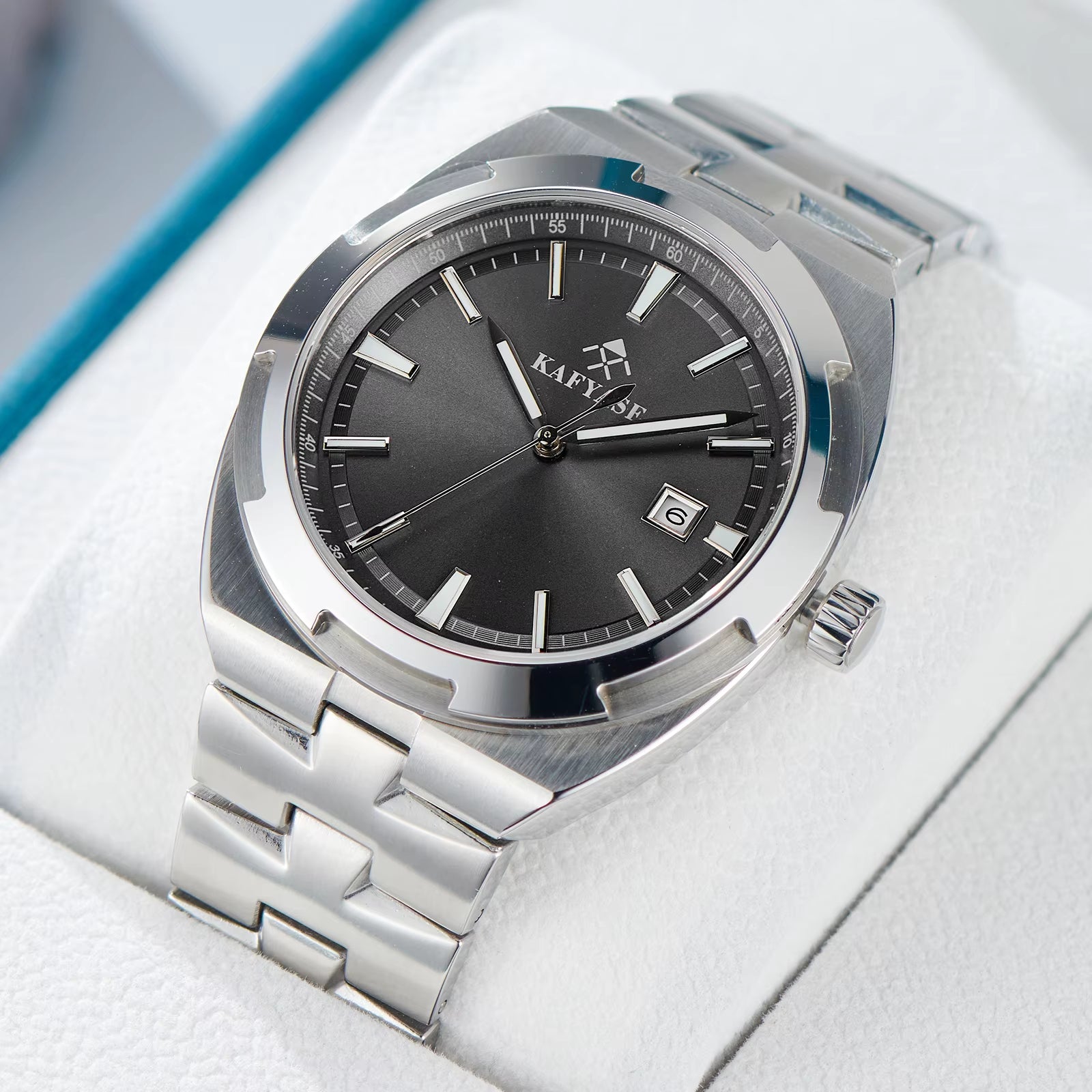 Kafyase Luxury Mens 316L Stainless Steel Mechanical Automatic Watch Sapphire Glass Luminous Waterproof Wristwatch