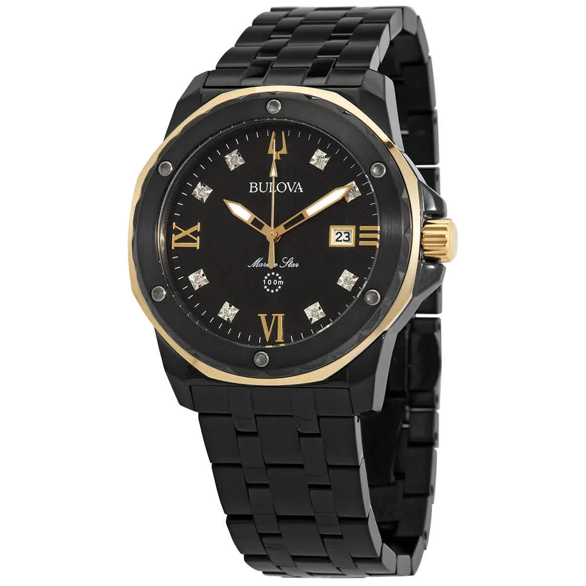 Marine Star Men'S Diamond Black ION PVD Stainless Quartz Watch 98D176