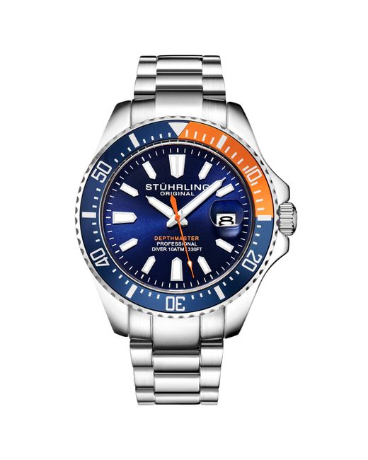 Suhrling Depthmaster Quartz 42mm Wrist Watch Blue and Orange Bezel