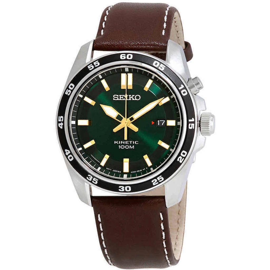 Kinetic Green Dial Brown Leather Men'S Watch SKA791
