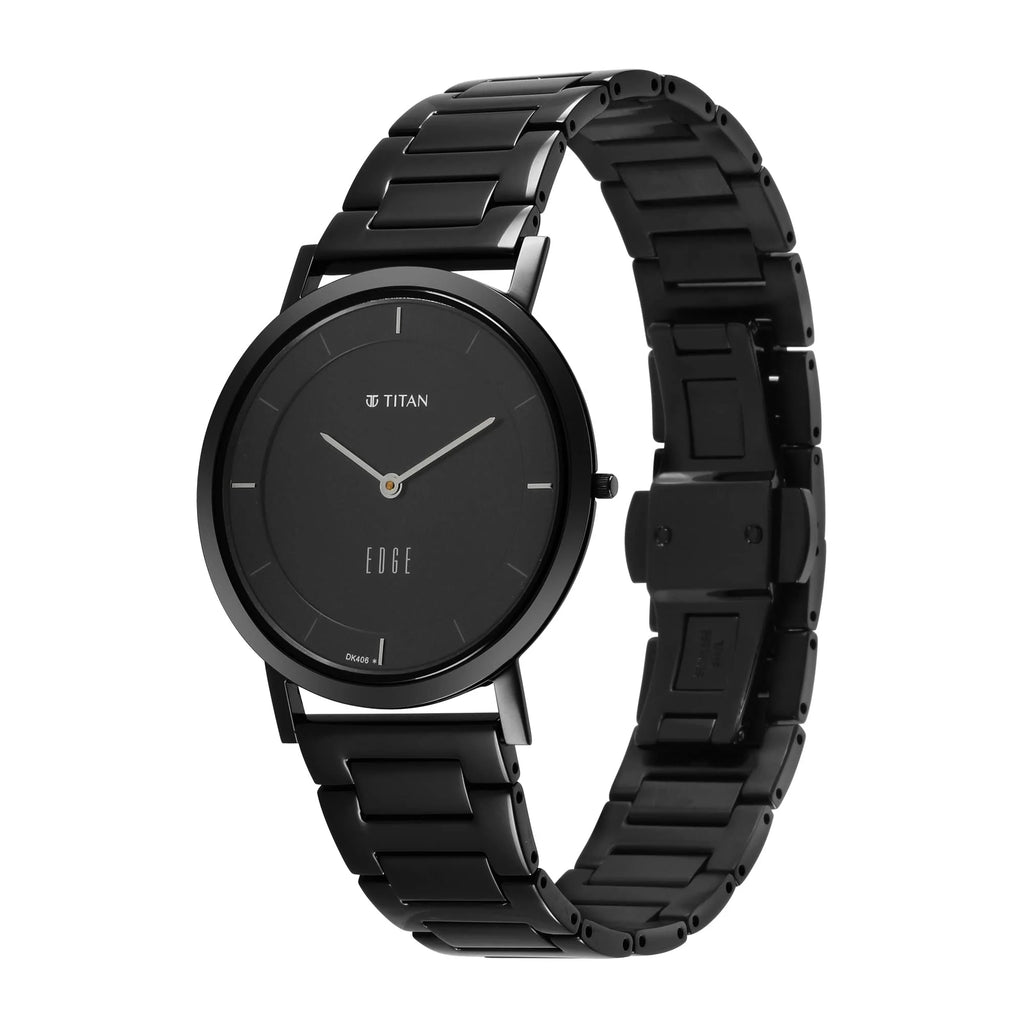 Edge Men'S Ultra Slim Analog Watch – Black Dial, Black Stainless Steel Strap, 1595NM01