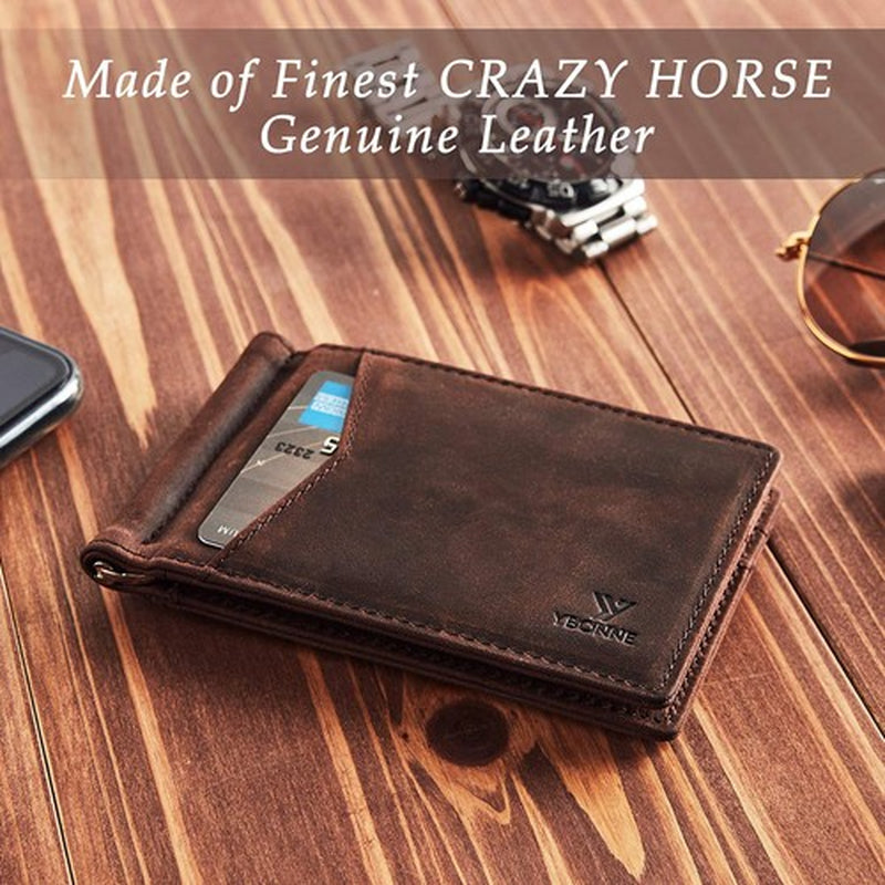 Mens Slim Wallet with Money Clip Front Pocket RFID Blocking Thin Bifold Leather