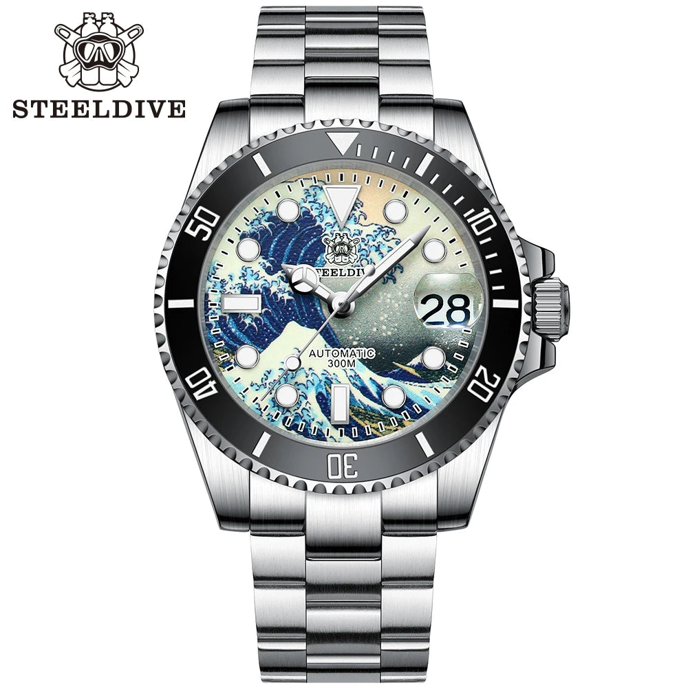 STEELDIVE SD1953J NH35A Ceramic Bezel Men'S Automatic Watch Kanagawa Waves Aseptic Dial Diving Watches Men C3 Luminous