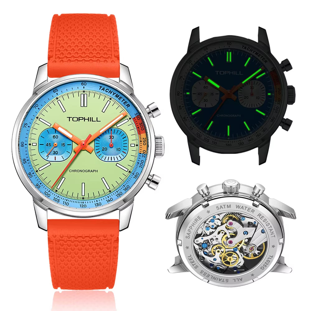 TOPHILL Panda Men'S 1963 Chronograph Mechanical Wristwatch Seagull ST1901 Movement 40Mm Luminous Sapphire Pilot Watch Waterproof