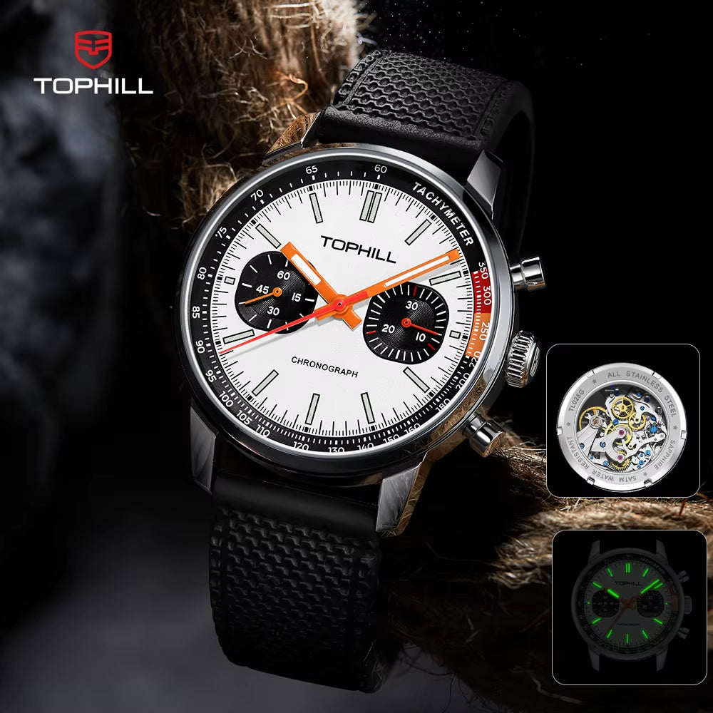 TOPHILL Panda Men'S 1963 Chronograph Mechanical Wristwatch Seagull ST1901 Movement 40Mm Luminous Sapphire Pilot Watch Waterproof