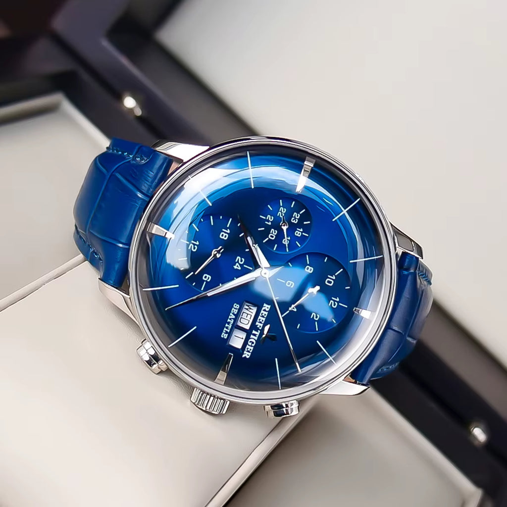 Reef Tiger/Rt Top Luxury Fashion Watch Mens All Blue Multi Function Mechanical Wristwatch Relogio Masculino RGA1699