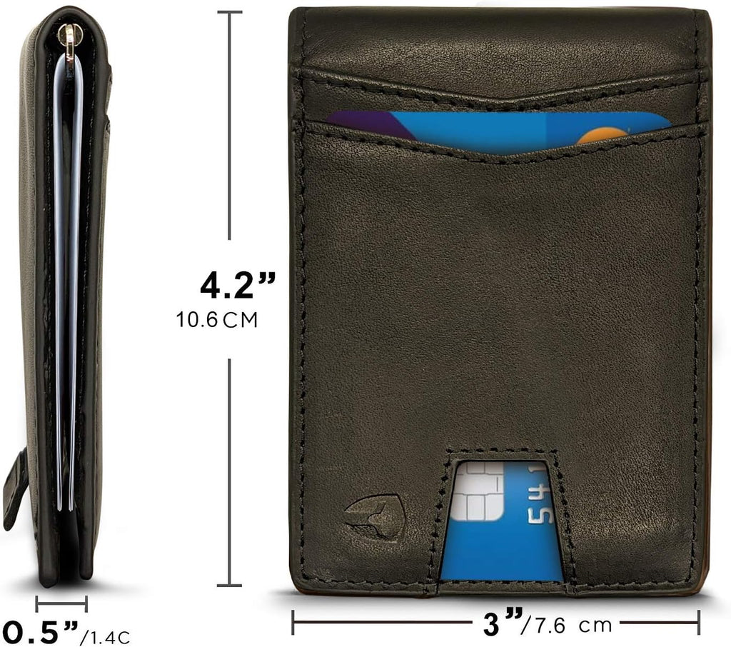Bryker Hyde RFID Blocking Slim Minimalist ID inside Front Pocket Wallet, Money Clip, 9 Slots, Leather (Charcoal Black W/Pull Out Card Slot)