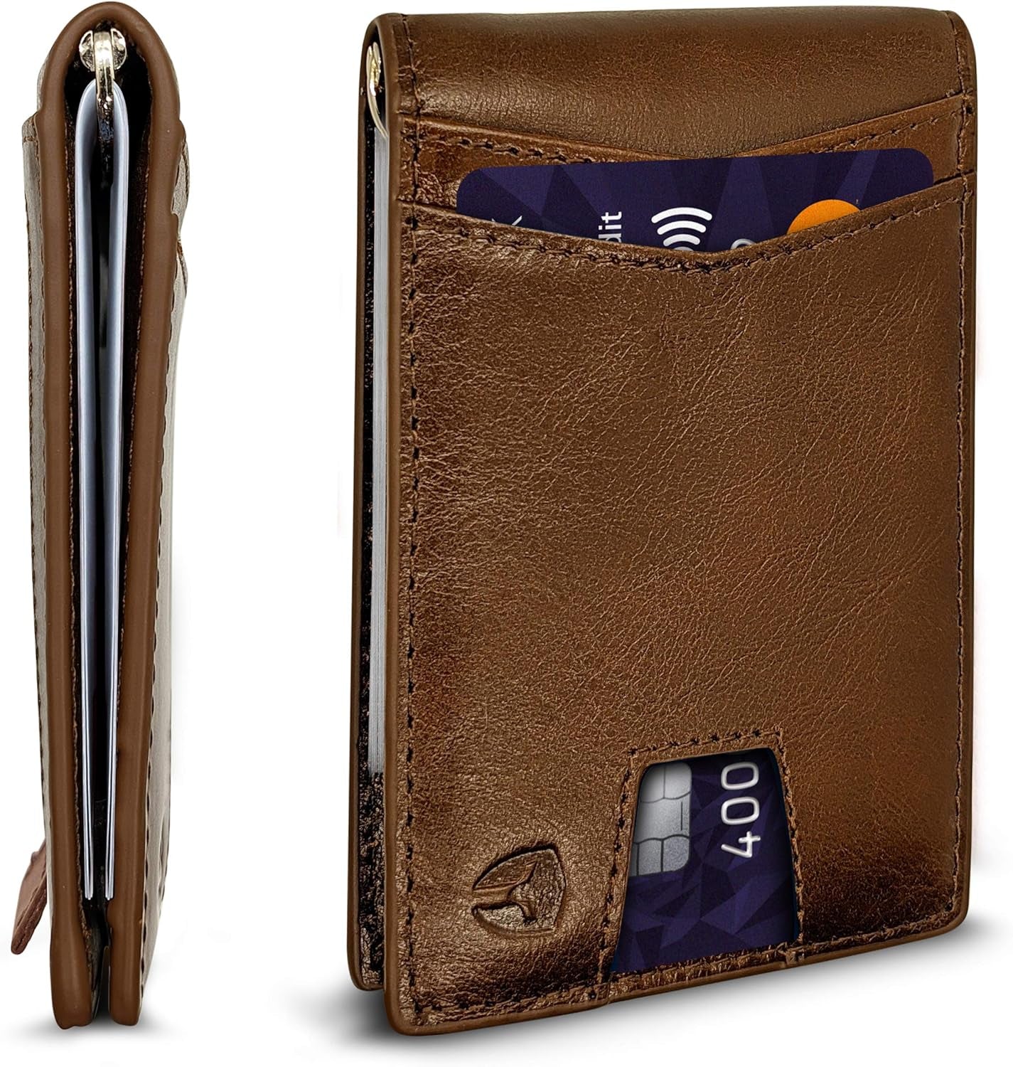 Bryker Hyde RFID Blocking Slim Minimalist ID inside Front Pocket Wallet, Money Clip, 9 Slots, Leather (Charcoal Black W/Pull Out Card Slot)