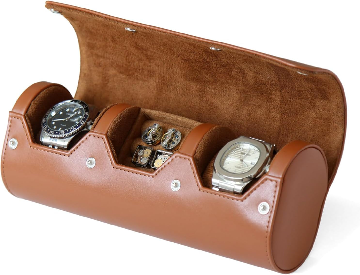 Watch Box Organizer for Mens Watch Case Travel Roll Portable 3 Watch Display Storage with Velvet Sections to Holder Large Watch (Black)