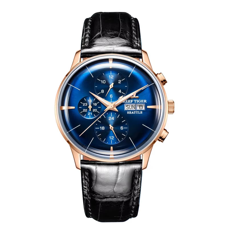 Reef Tiger/Rt Top Luxury Fashion Watch Mens All Blue Multi Function Mechanical Wristwatch Relogio Masculino RGA1699