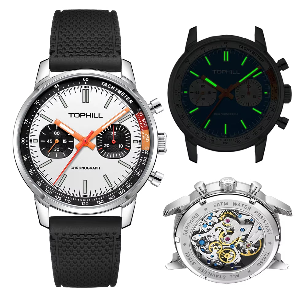 TOPHILL Panda Men'S 1963 Chronograph Mechanical Wristwatch Seagull ST1901 Movement 40Mm Luminous Sapphire Pilot Watch Waterproof