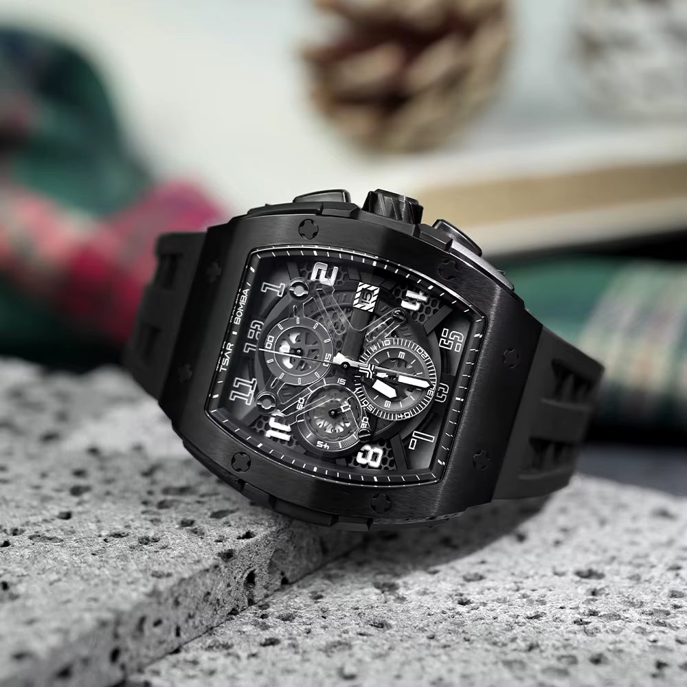 TSAR BOMBA Watch for Men Luxury Quartz Tonneau Wristwatch Sapphire Chronograph Waterproof Clock Valentine'S Day Gift 2023 New