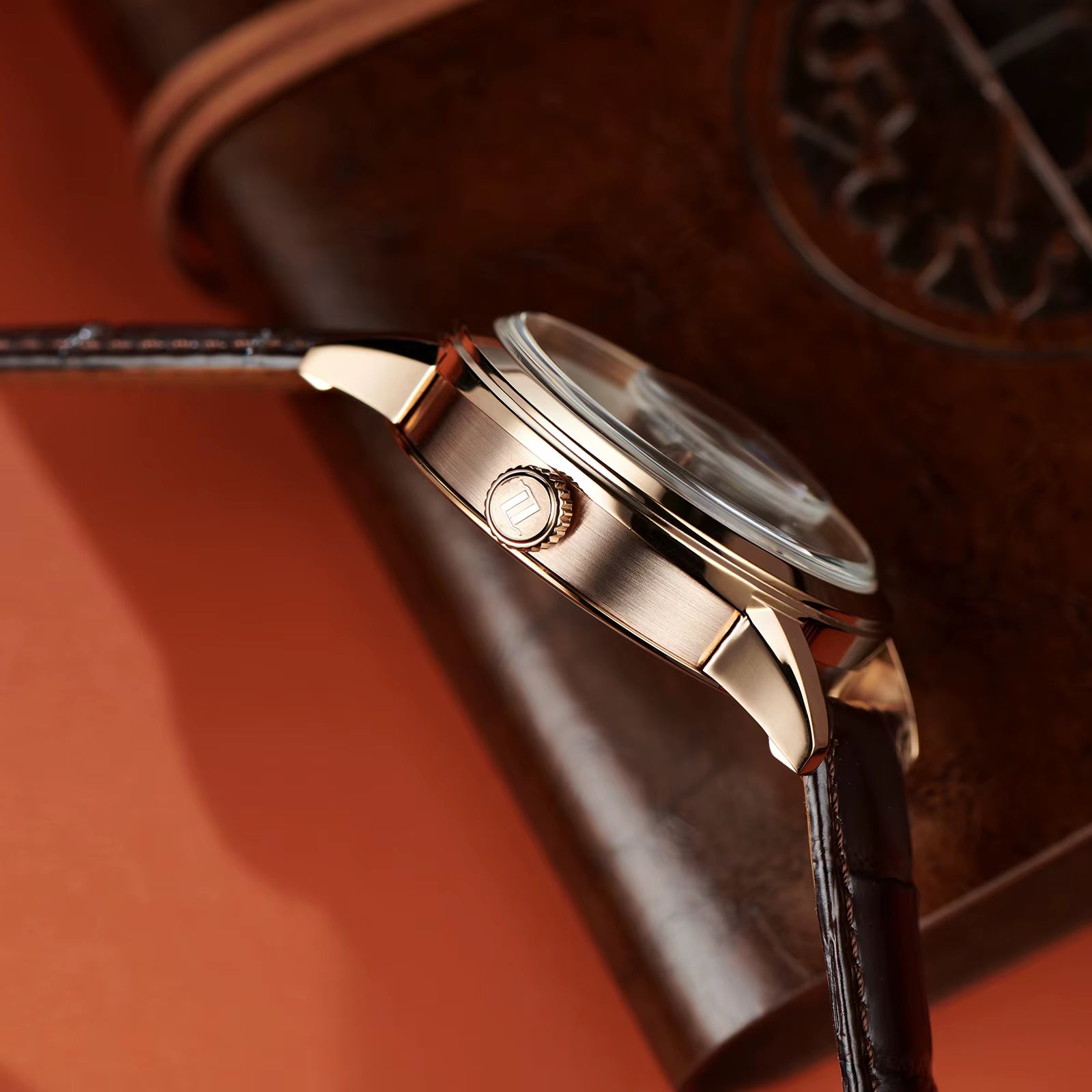 OBLVLO Retro Casual Men Skeleton Automatic Watches Mechanical Calfskin Strap Mineral Crystal Glass Waterproof Clock Dial 45Mm VM