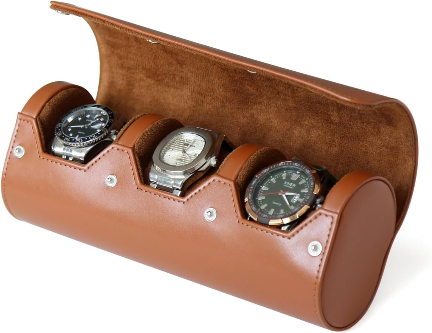 Watch Box Organizer for Mens Watch Case Travel Roll Portable 3 Watch Display Storage with Velvet Sections to Holder Large Watch (Black)