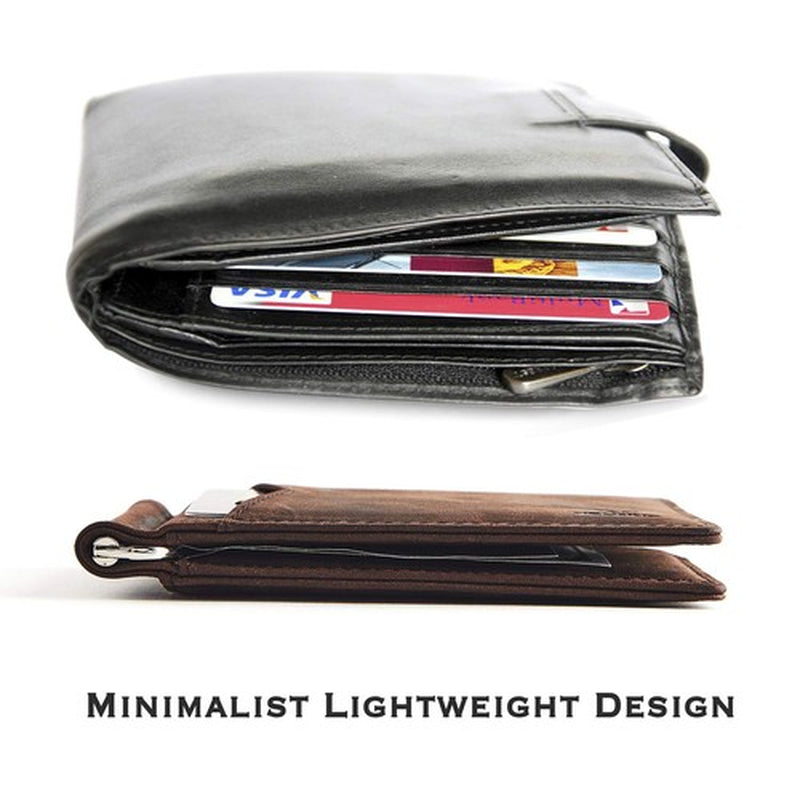 Mens Slim Wallet with Money Clip Front Pocket RFID Blocking Thin Bifold Leather