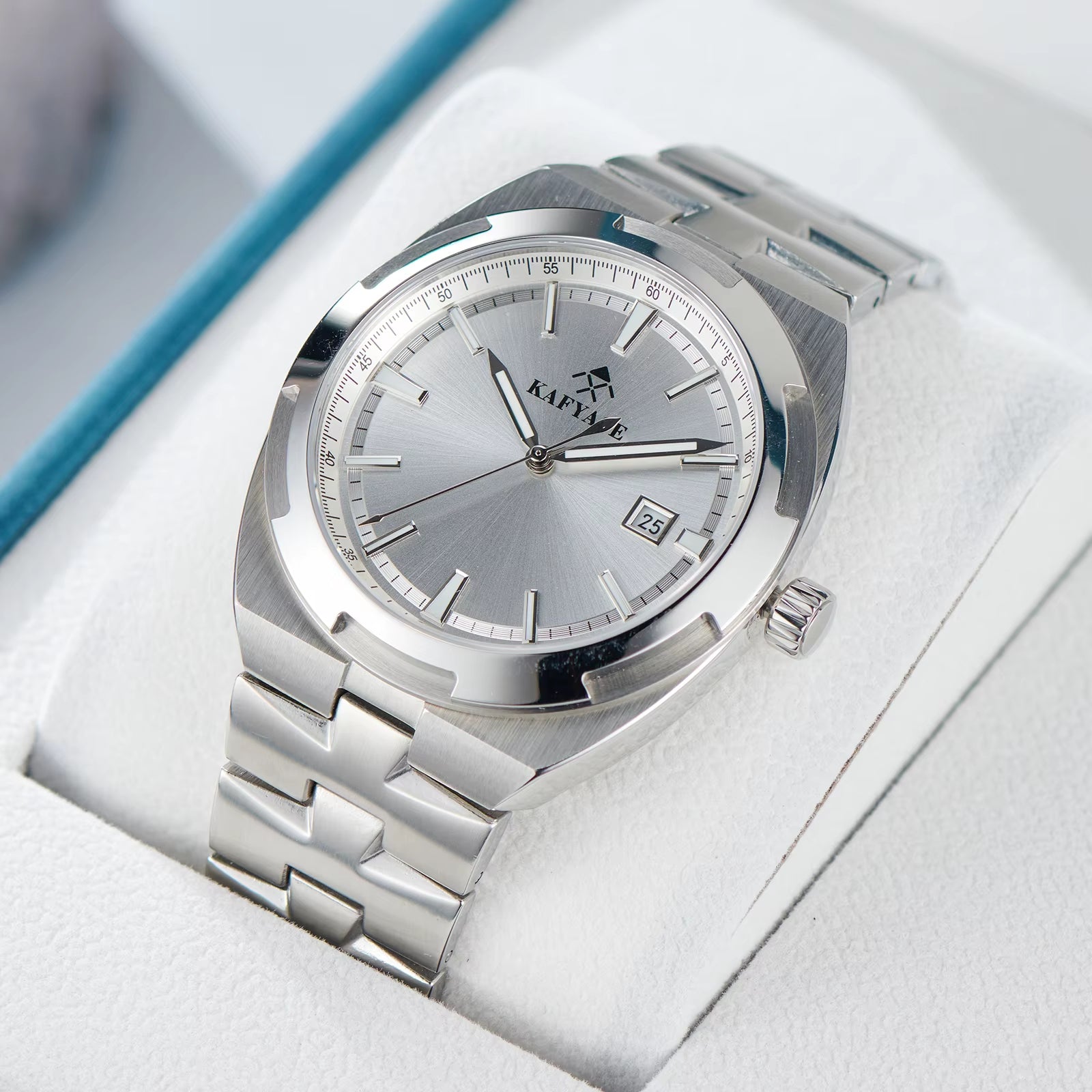 Kafyase Luxury Mens 316L Stainless Steel Mechanical Automatic Watch Sapphire Glass Luminous Waterproof Wristwatch