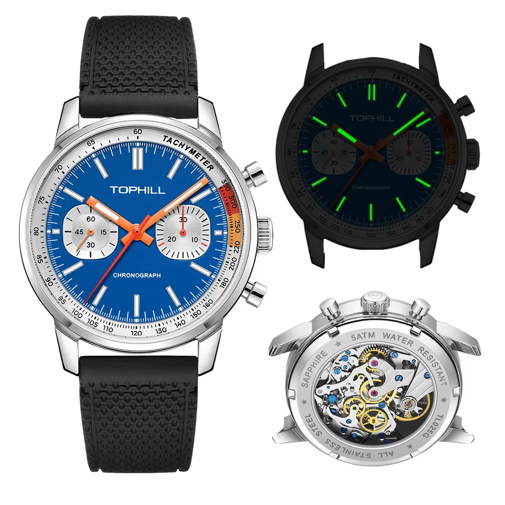 TOPHILL Panda Men'S 1963 Chronograph Mechanical Wristwatch Seagull ST1901 Movement 40Mm Luminous Sapphire Pilot Watch Waterproof