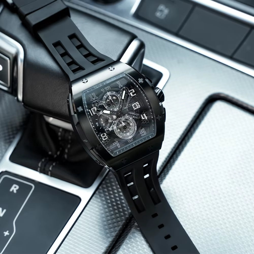 TSAR BOMBA Watch for Men Luxury Quartz Tonneau Wristwatch Sapphire Chronograph Waterproof Clock Valentine'S Day Gift 2023 New