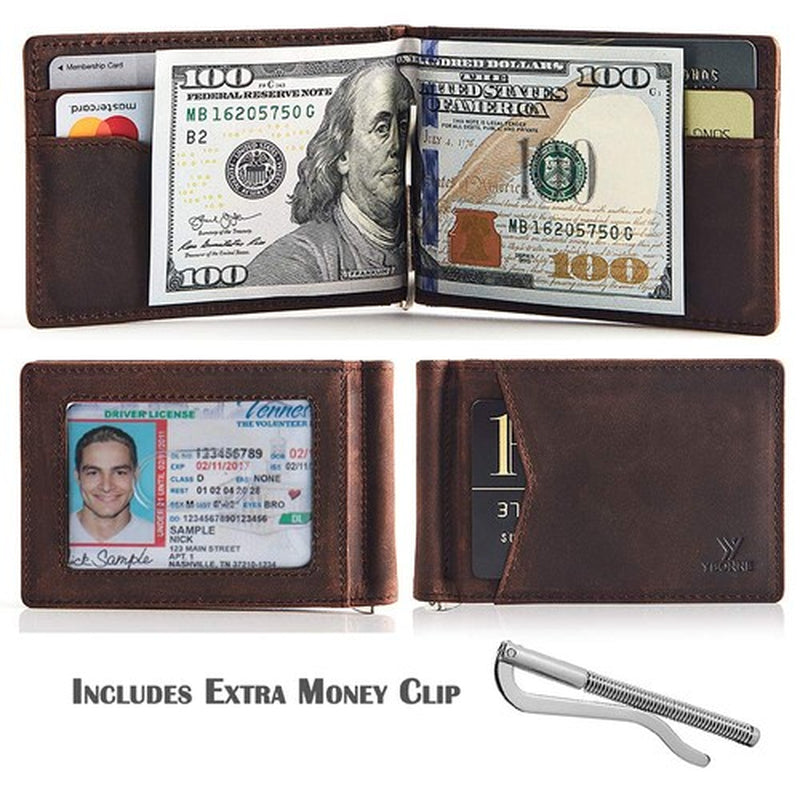 Mens Slim Wallet with Money Clip Front Pocket RFID Blocking Thin Bifold Leather