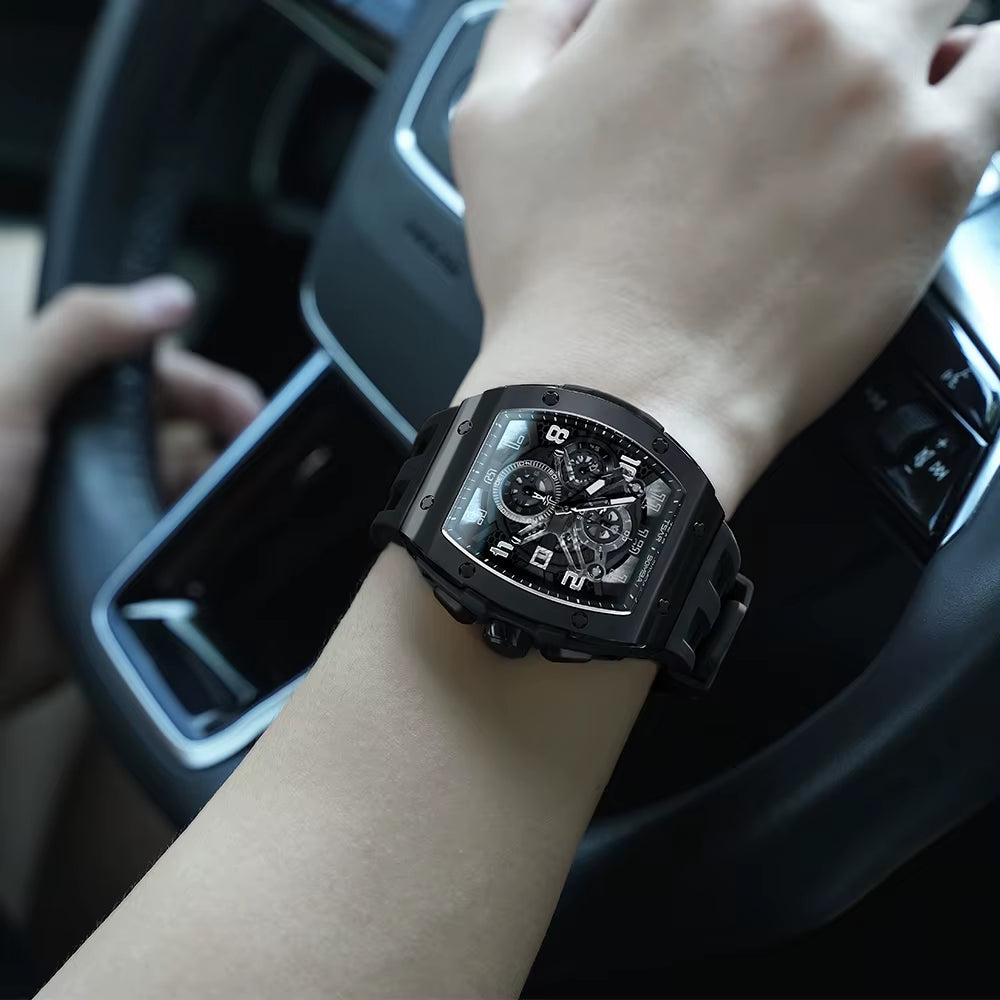 TSAR BOMBA Watch for Men Luxury Quartz Tonneau Wristwatch Sapphire Chronograph Waterproof Clock Valentine'S Day Gift 2023 New