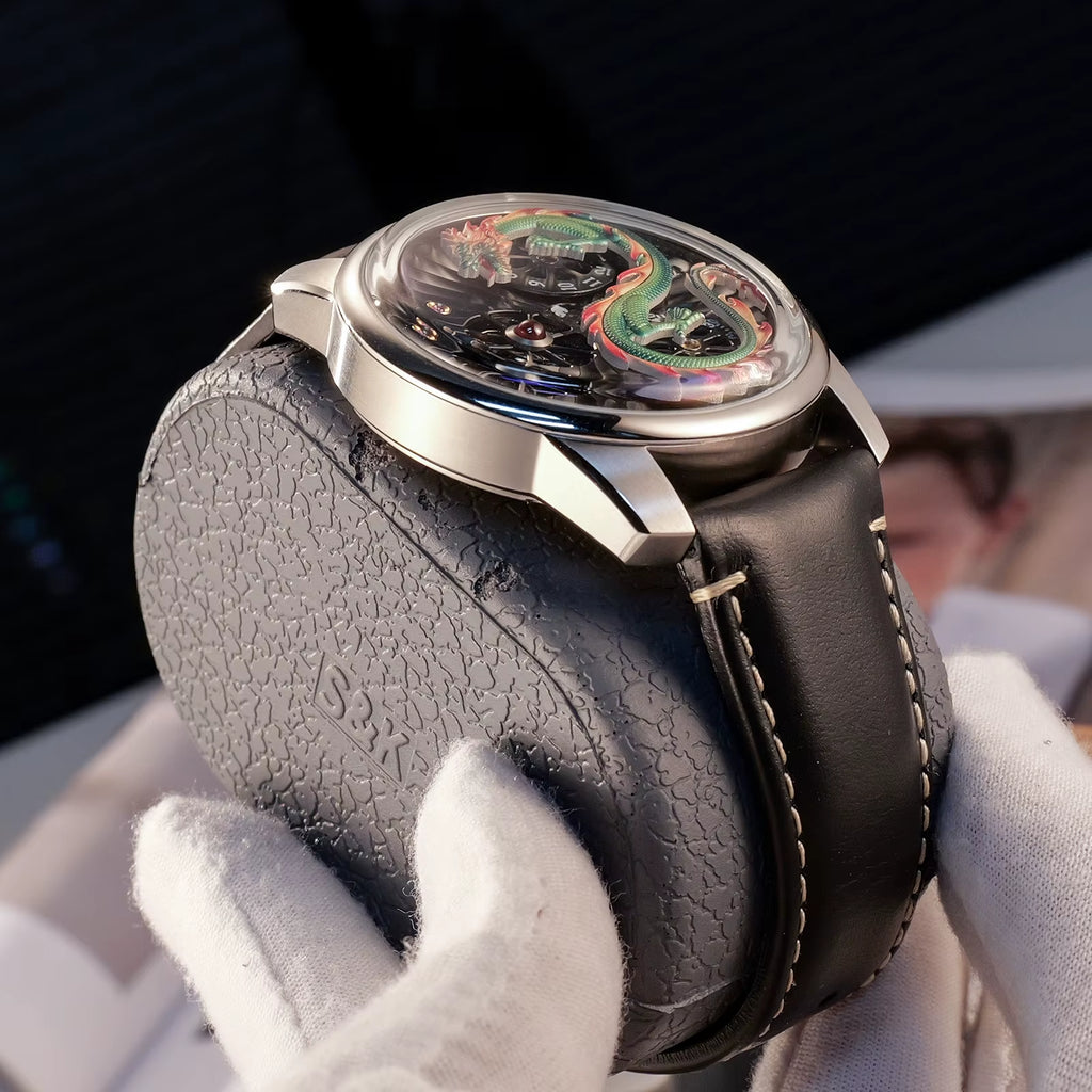 OBLVLO Men'S Double Wheels Dial Leather Mechanical Watch Luxury Green Dragon Luminous Waterproof Men'S Automatic Watch JM-DRAGON