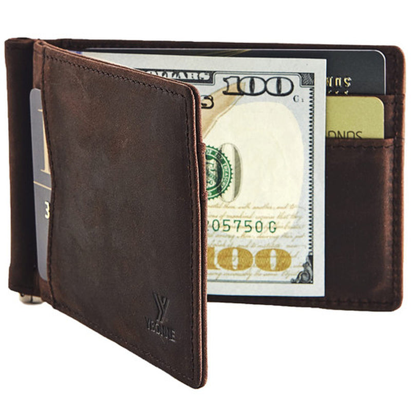 Mens Slim Wallet with Money Clip Front Pocket RFID Blocking Thin Bifold Leather