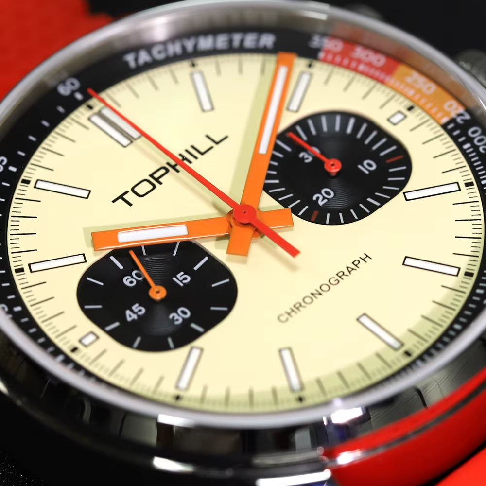 TOPHILL Panda Men'S 1963 Chronograph Mechanical Wristwatch Seagull ST1901 Movement 40Mm Luminous Sapphire Pilot Watch Waterproof